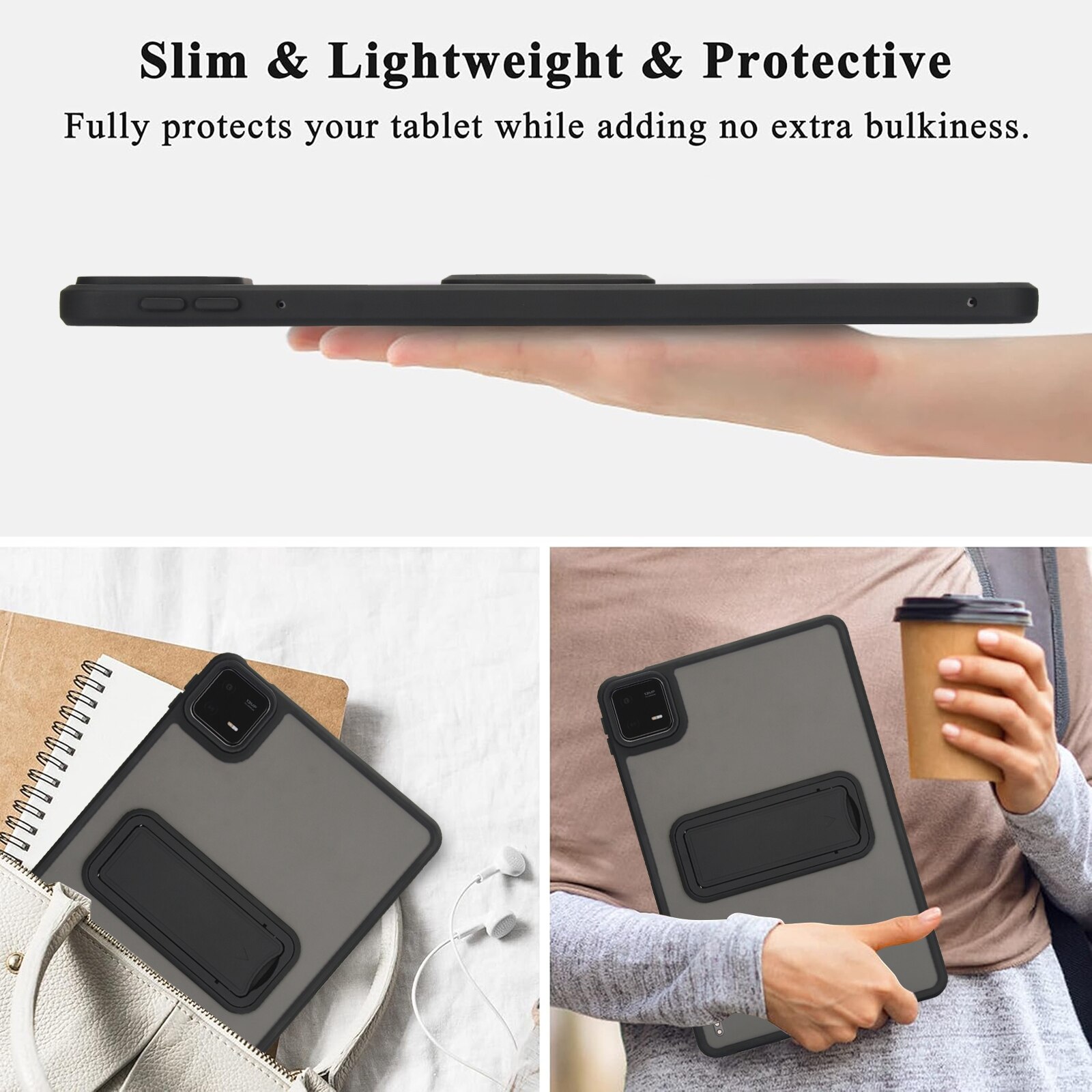 Husa tableta pentru Xiaomi Pad 6/6 Pro, din piele PU + TPU, cu suport, carcasa hibrida, negru