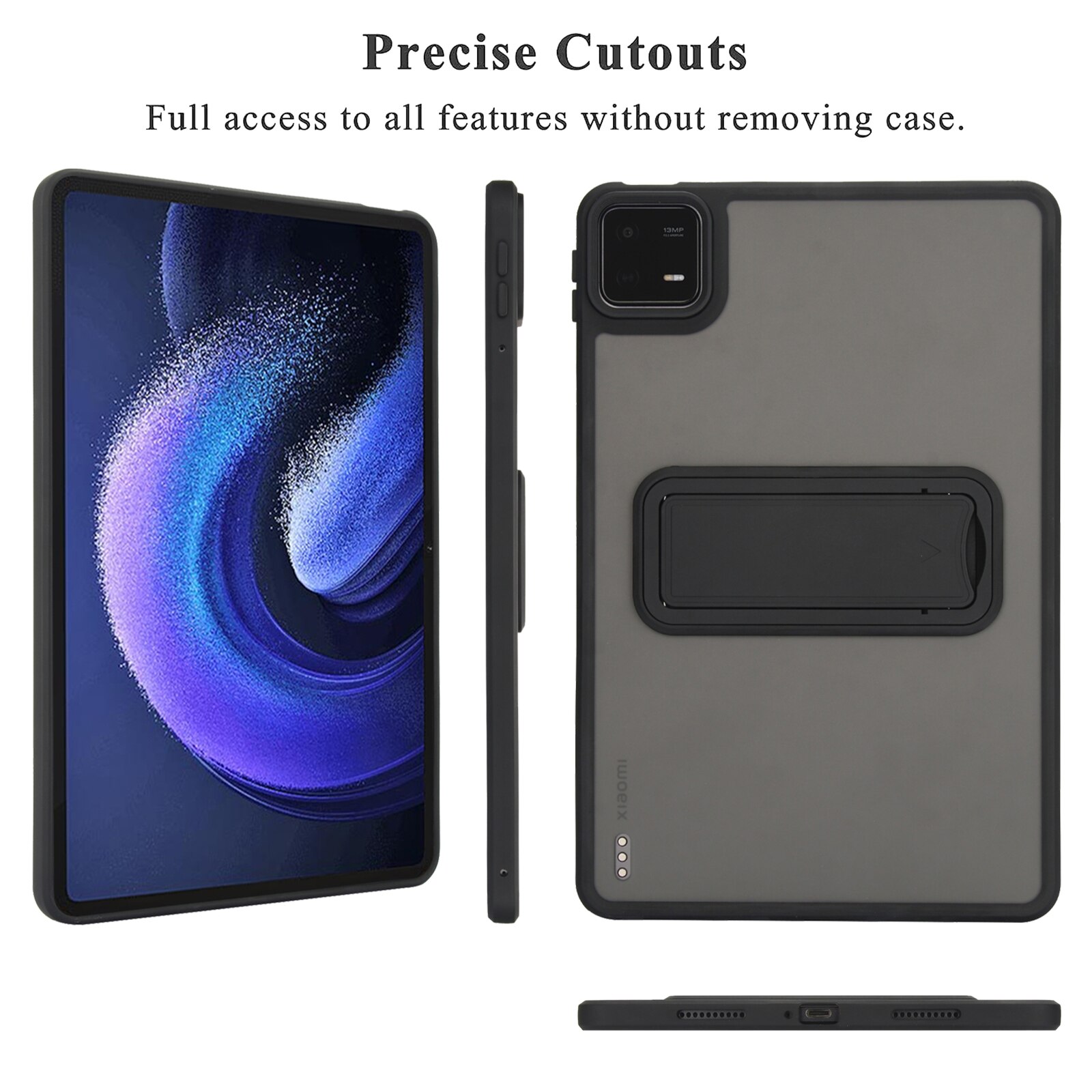 Husa tableta pentru Xiaomi Pad 6/6 Pro, din piele PU + TPU, cu suport, carcasa hibrida, negru