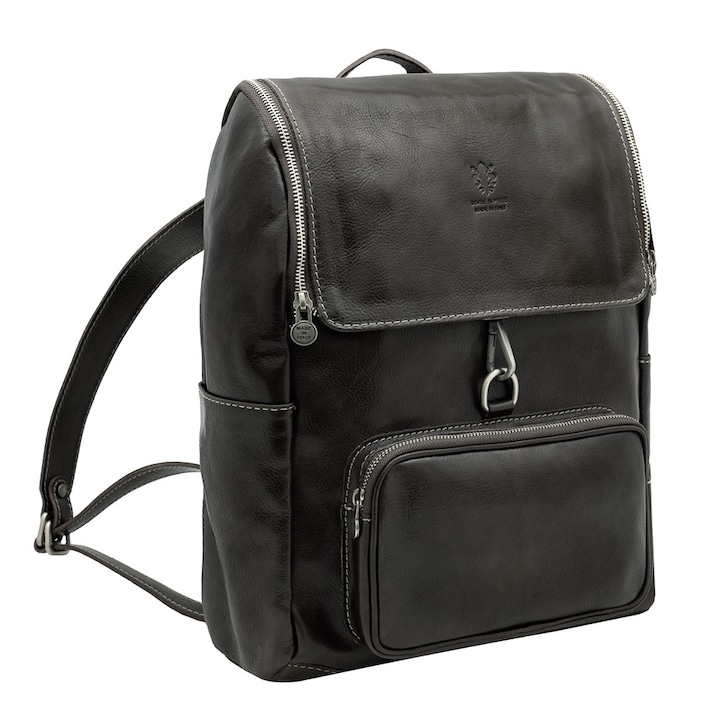 Rucsac din piele naturala pentru laptop, negru, LR5568