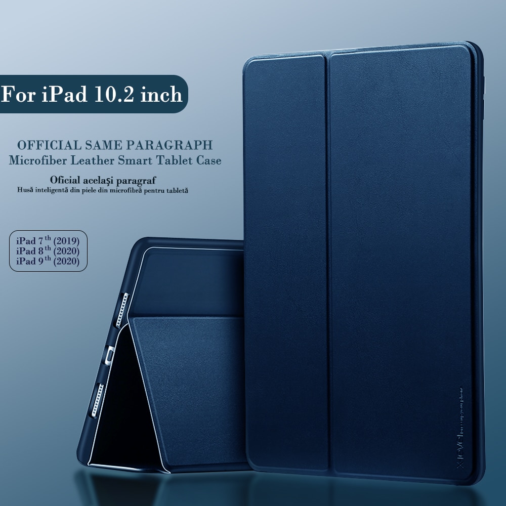 Husa tableta, Poliuretan/Silicon, Compatibil cu iPad, 10.2'', Albastru
