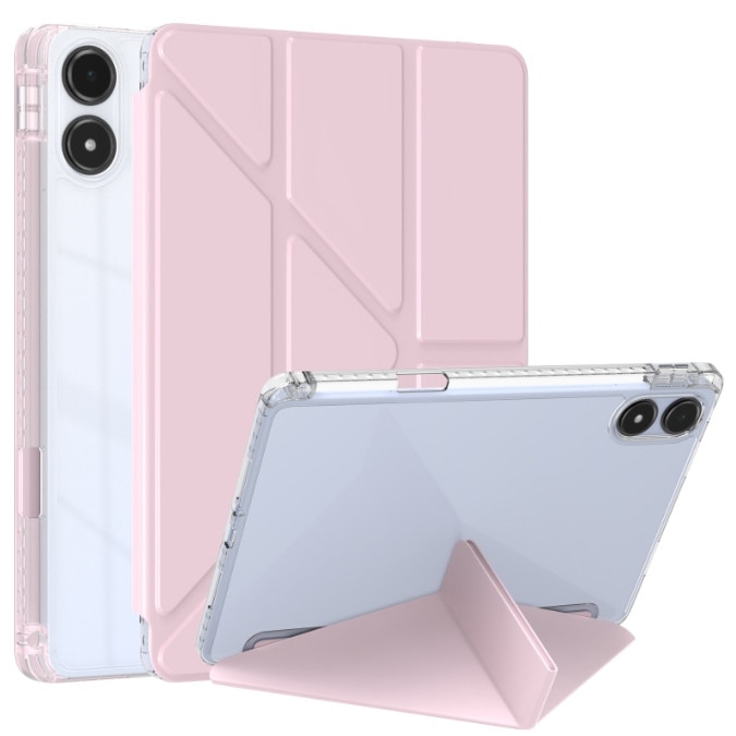 Husa tableta, pentru [Redmi Pad Pro 12.1-Inch / Pad 2 Pro 12.1-Inch] [Xiaomi POCO Pad 12.1-Inch], Triple Fold in forma de Y Design, Multi unghi, Capac de piele pentru tablete cu slot pentru stilou, Trezire automata / somn，, Roz cald