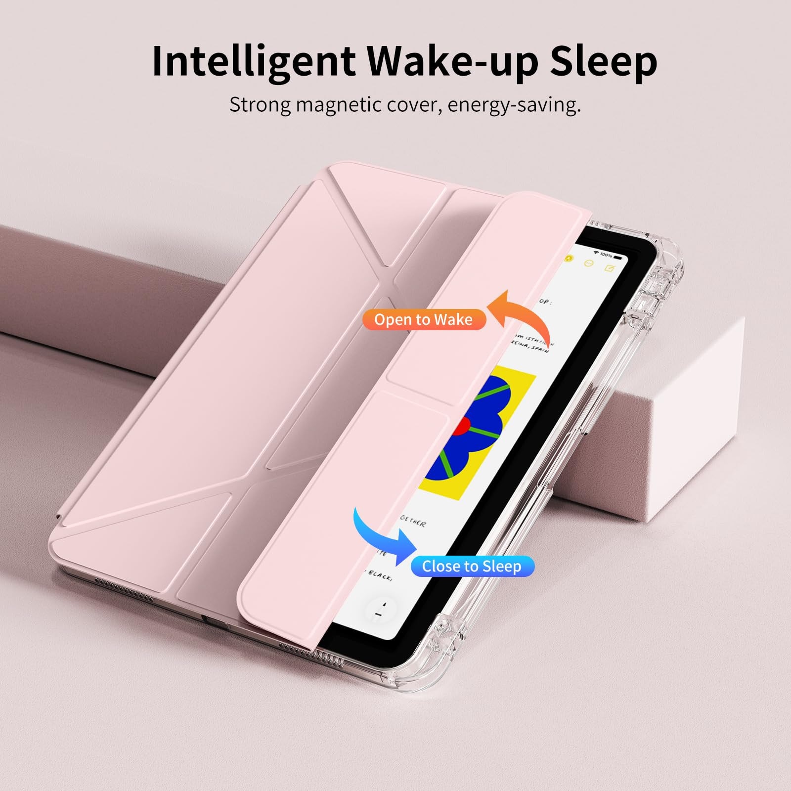Husa tableta, pentru [Redmi Pad Pro 12.1-Inch / Pad 2 Pro 12.1-Inch] [Xiaomi POCO Pad 12.1-Inch], Triple Fold in forma de Y Design, Multi unghi, Capac de piele pentru tablete cu slot pentru stilou, Trezire automata / somn，, Roz cald