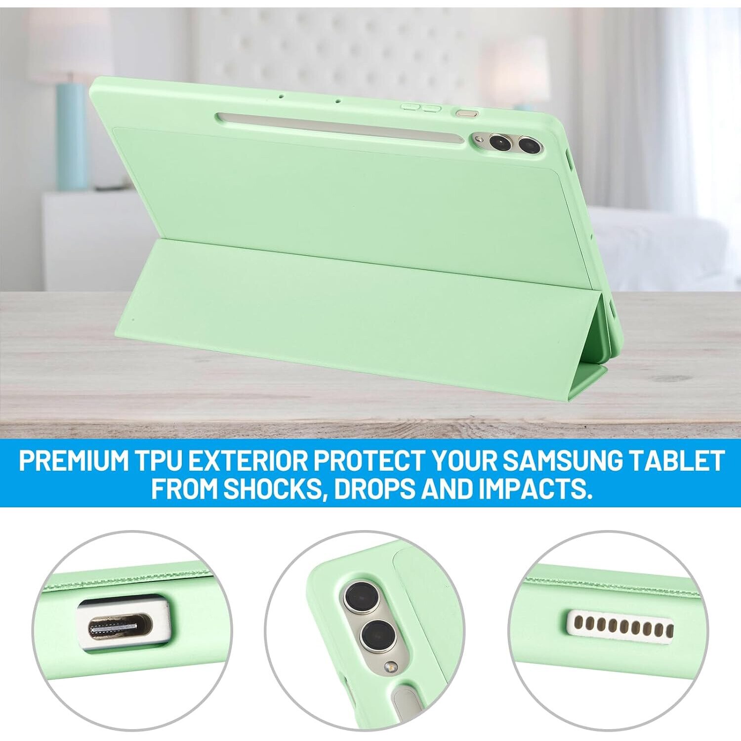 Husa pentru Samsung Galaxy Tab S10+/S9+/S9Fe+, 12.4", Sigloo, UltraSlim tip stand functie sleep/wake-up si slot pentru S-Pen, Green
