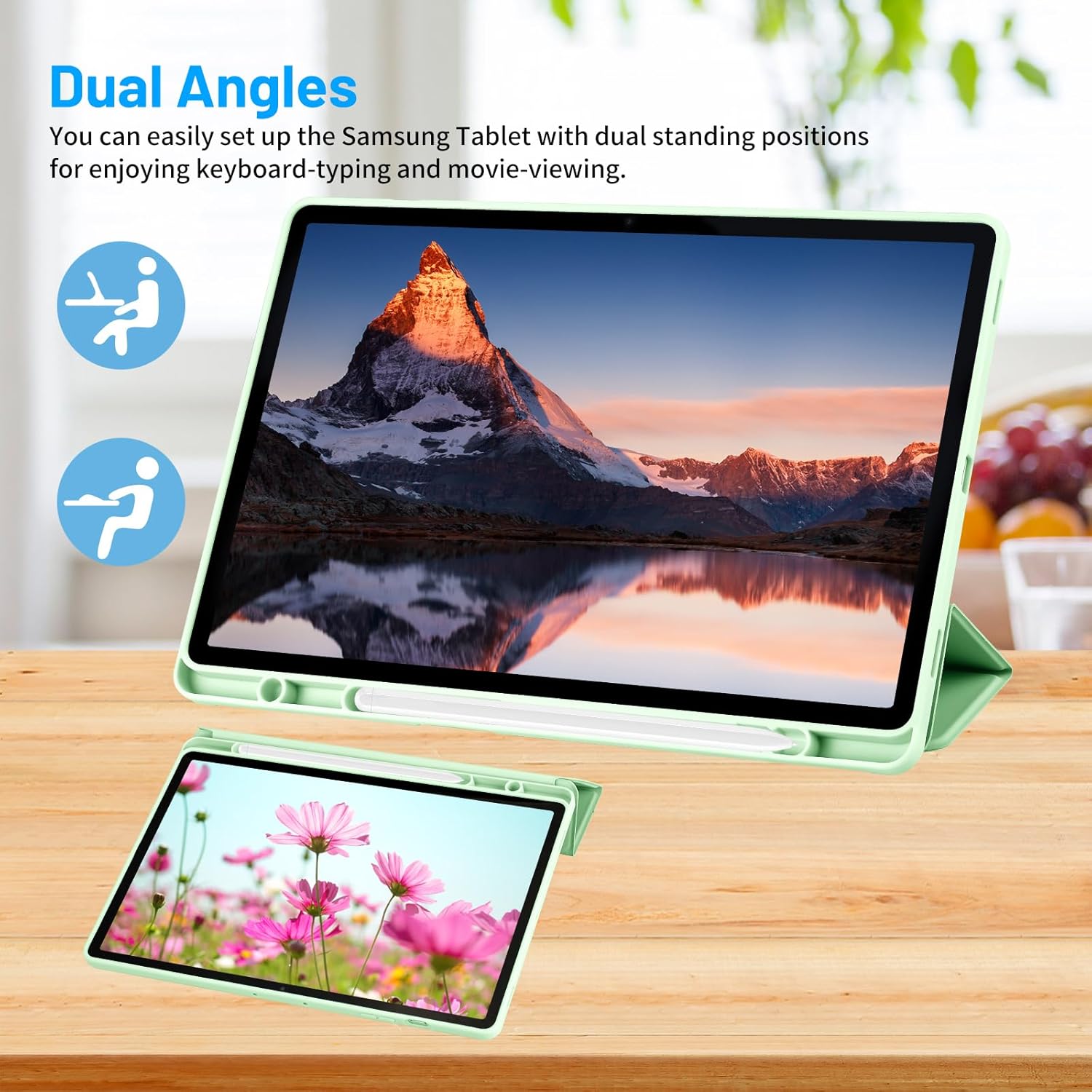 Husa pentru Samsung Galaxy Tab S10+/S9+/S9Fe+, 12.4", Sigloo, UltraSlim tip stand functie sleep/wake-up si slot pentru S-Pen, Green