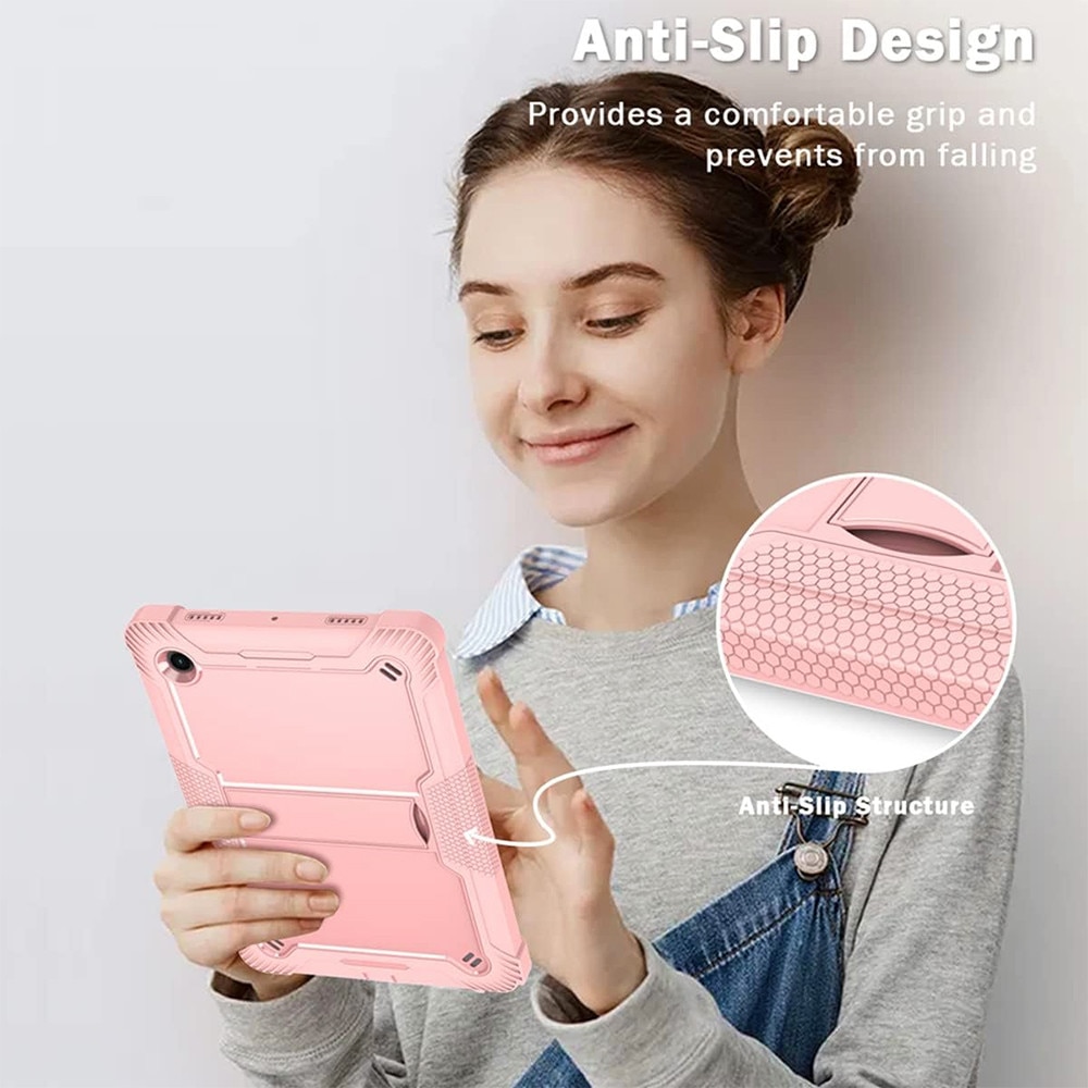 Husa Tableta 3-Layer TabAegis din Silicon cu Folie din Sticla pentru Apple iPad Pro 12.9 (2018) A1876/A1983, Protectie FullBody 360° cu Functie de Stand, Military Grade Shockproof, Raised Honeycomb Pattern Design, Roz