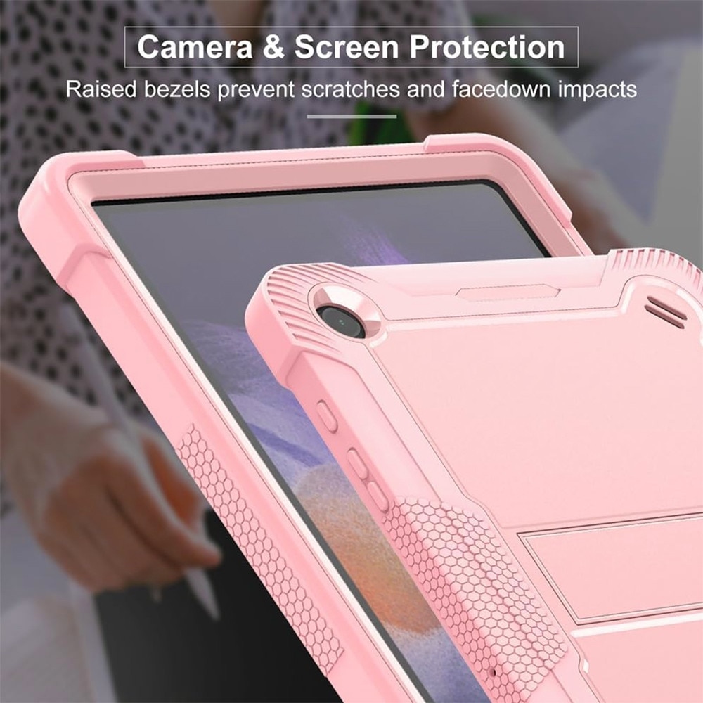 Husa Tableta 3-Layer TabAegis din Silicon cu Folie din Sticla pentru Apple iPad Pro 12.9 (2018) A1876/A1983, Protectie FullBody 360° cu Functie de Stand, Military Grade Shockproof, Raised Honeycomb Pattern Design, Roz