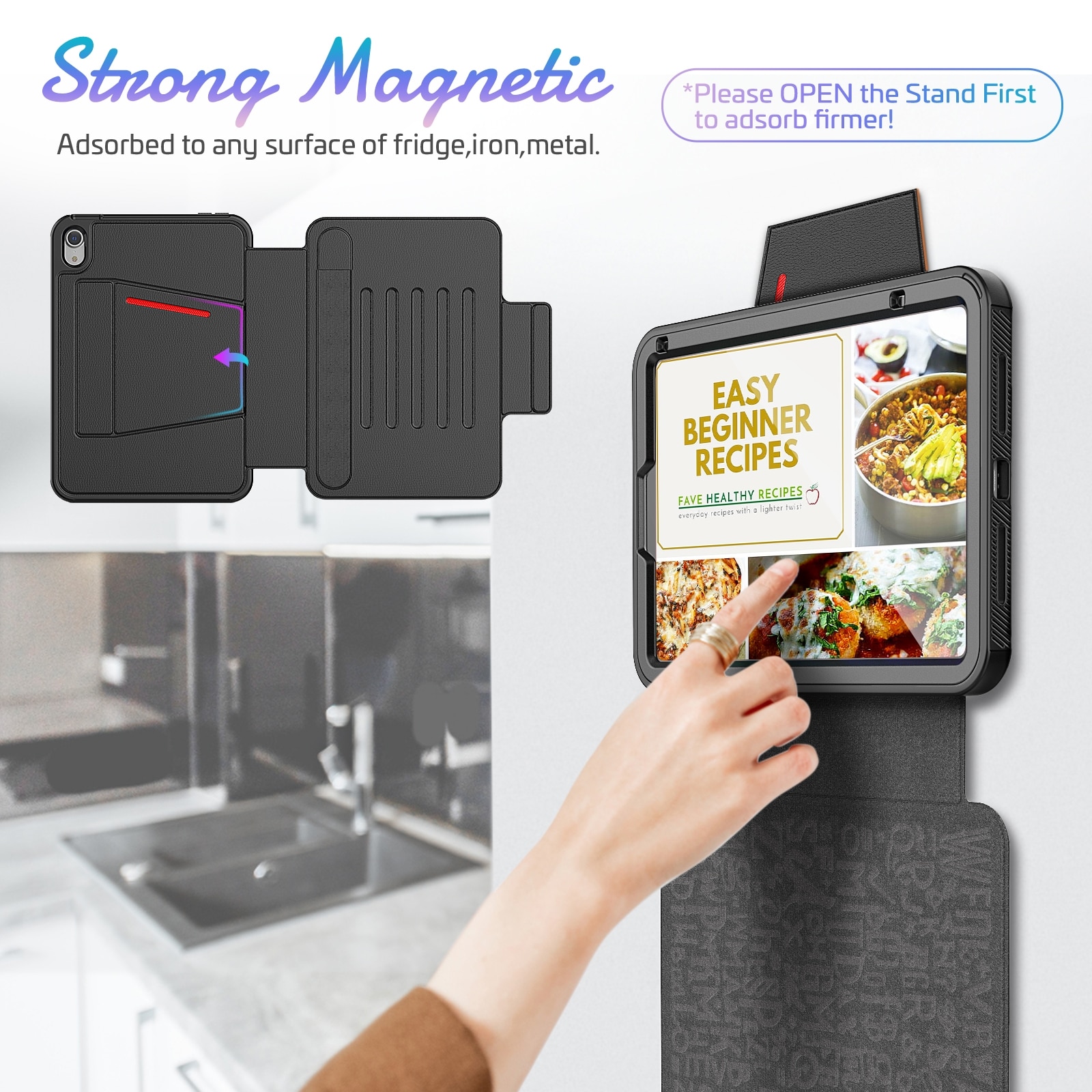 Husa tableta compatibila cu iPad Mini 6, Magnetic Closure, Piele, Negru