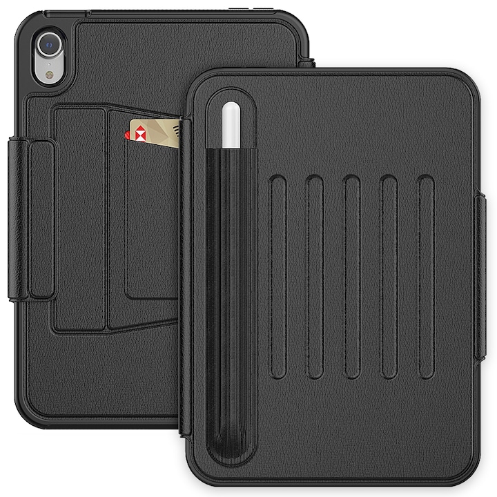 Husa tableta compatibila cu iPad Mini 6, Magnetic Closure, Piele, Negru