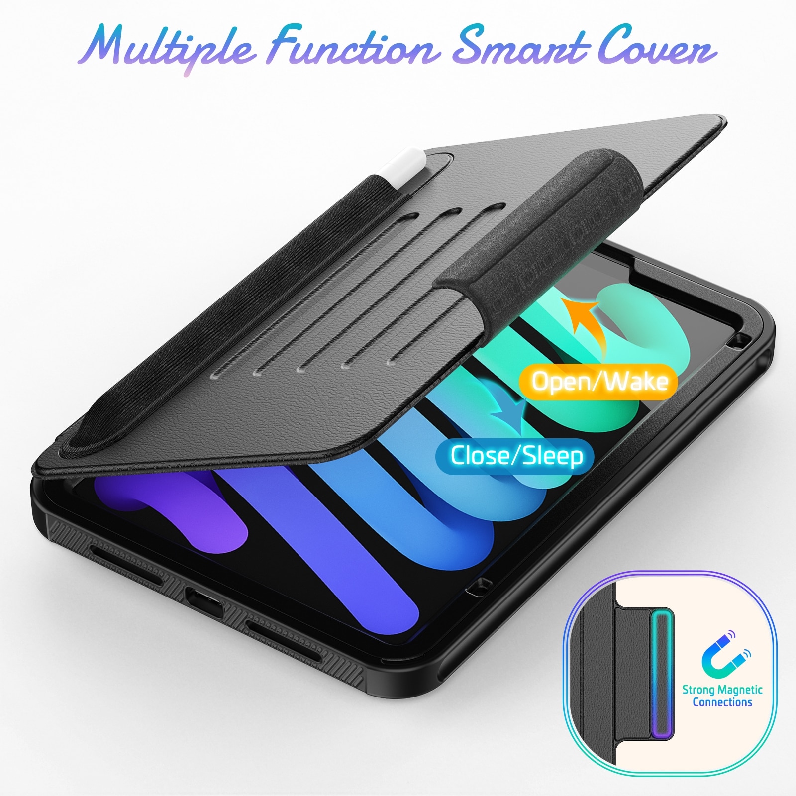 Husa tableta compatibila cu iPad Mini 6, Magnetic Closure, Piele, Negru