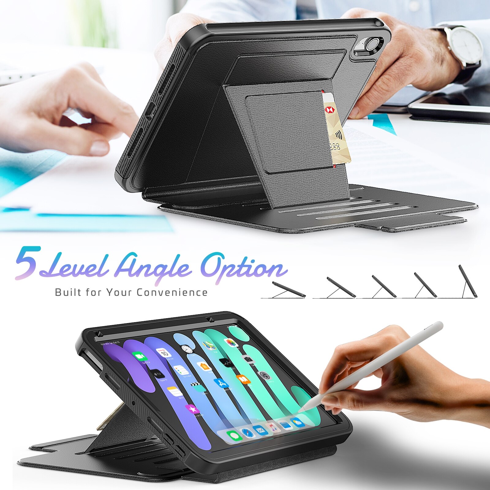 Husa tableta compatibila cu iPad Mini 6, Magnetic Closure, Piele, Negru