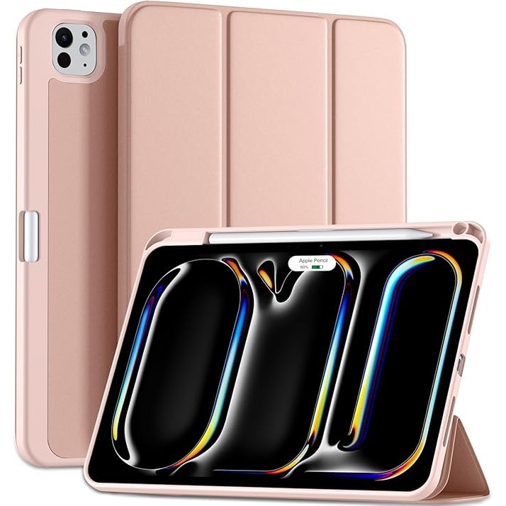 Husa pentru tableta, compatibila cu iPad Pro de 11 inchi (M4 a 5-a generatie 2024), cu suport pentru stilou, husa inteligenta, trezire/dormire automata, Roz