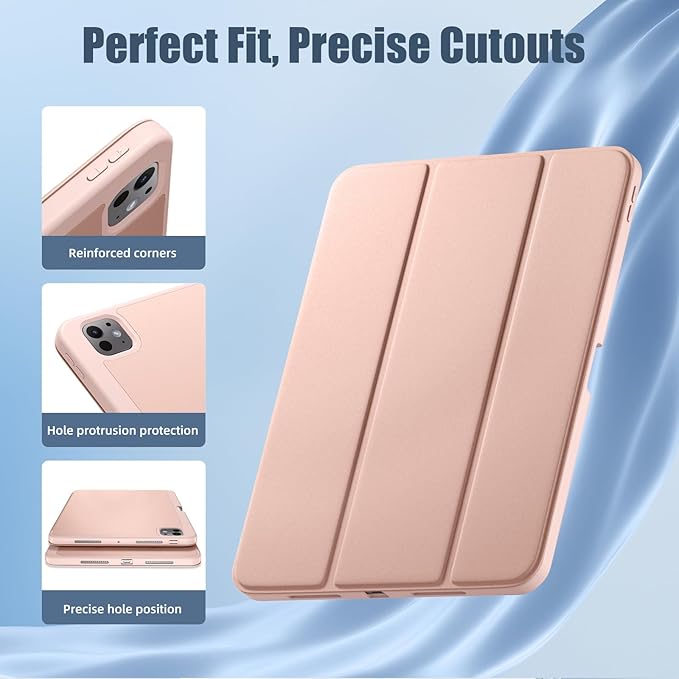 Husa pentru tableta, compatibila cu iPad Pro de 11 inchi (M4 a 5-a generatie 2024), cu suport pentru stilou, husa inteligenta, trezire/dormire automata, Roz