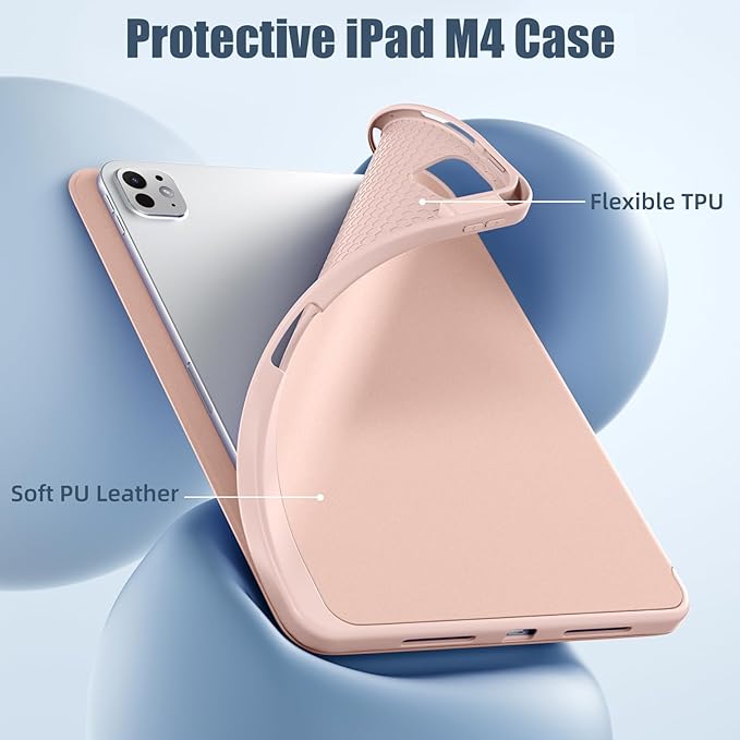 Husa pentru tableta, compatibila cu iPad Pro de 11 inchi (M4 a 5-a generatie 2024), cu suport pentru stilou, husa inteligenta, trezire/dormire automata, Roz
