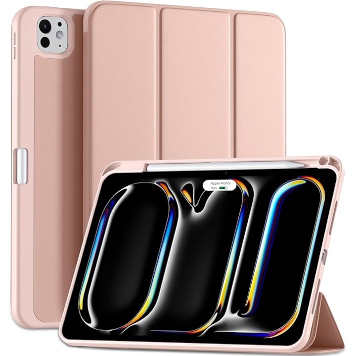 Husa pentru tableta, compatibila cu iPad Pro de 11 inchi (M4 a 5-a generatie 2024), cu suport pentru stilou, husa inteligenta, trezire/dormire automata, Roz