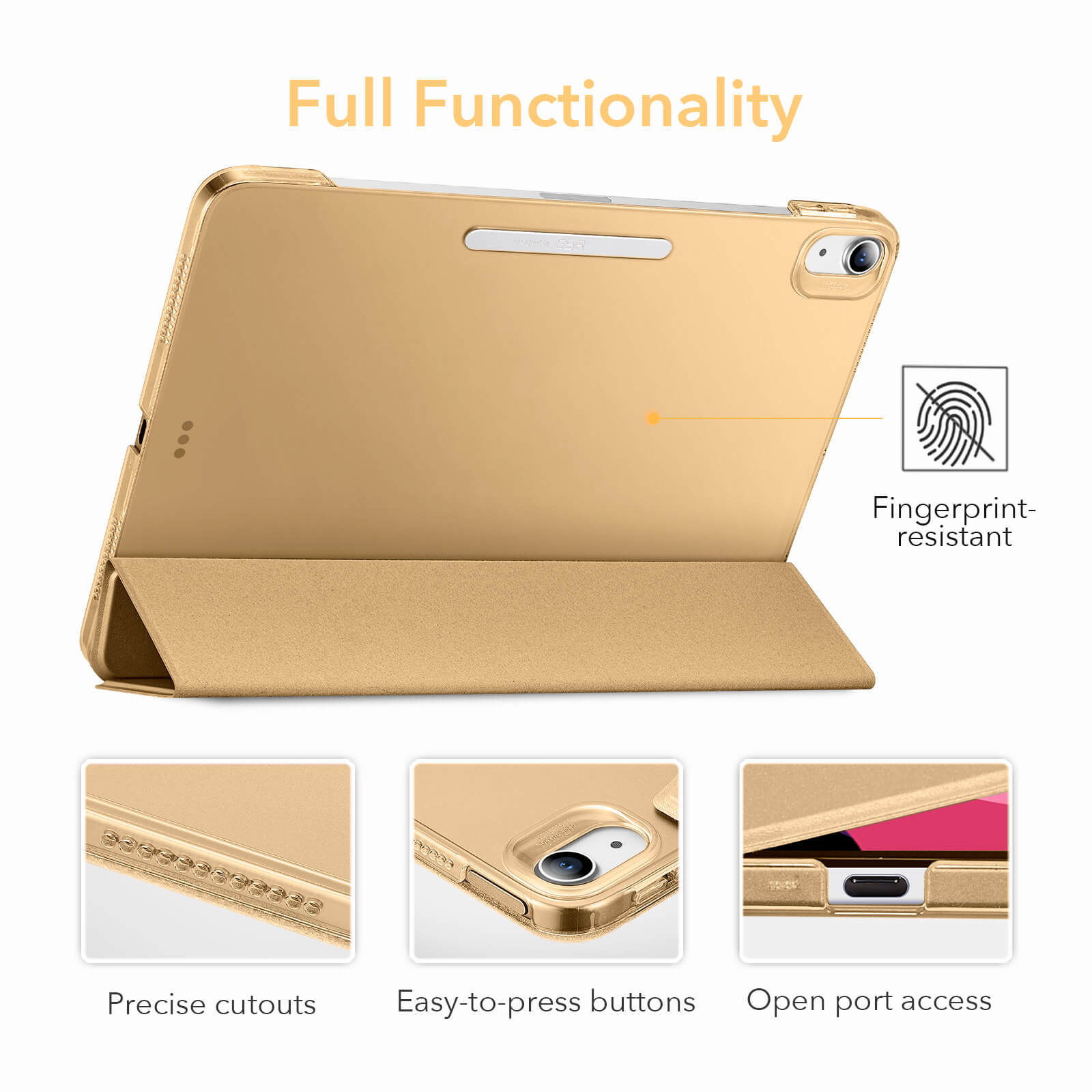 Husa tableta ESR Yippee Trifold, compatibila cu iPad Air 4/5/11, culoare neagra, dimensiuni 24x17x1cm