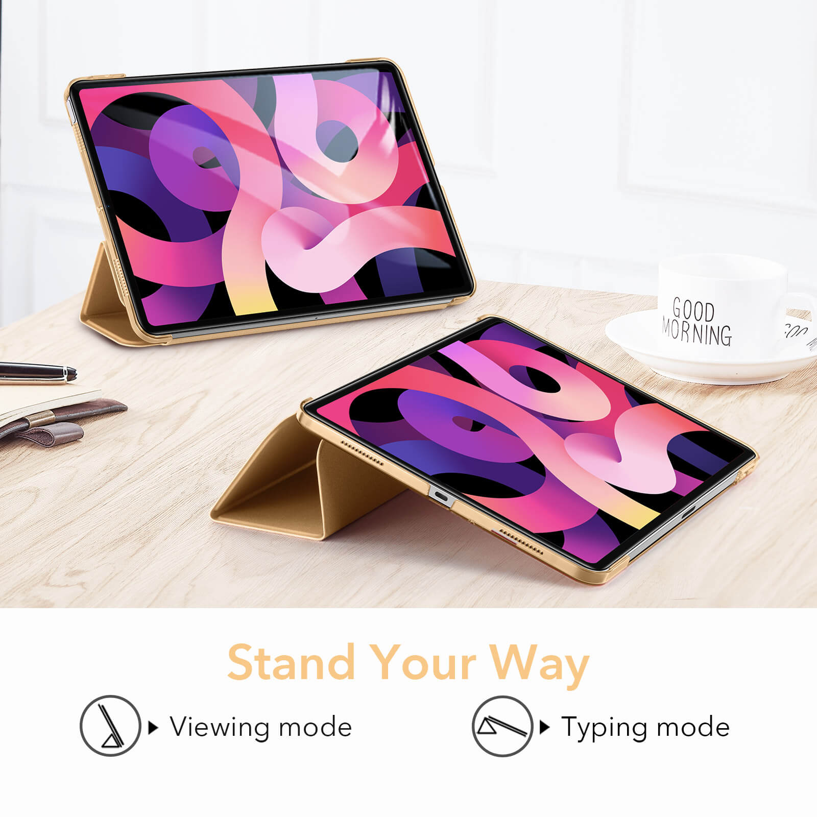 Husa tableta ESR Yippee Trifold, compatibila cu iPad Air 4/5/11, culoare neagra, dimensiuni 24x17x1cm