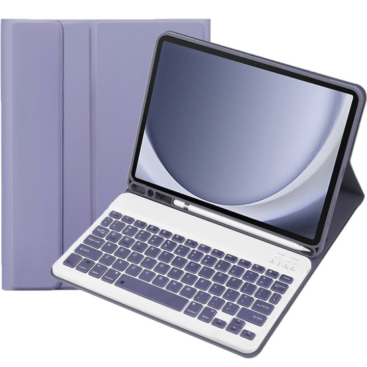 Husa cu tastatura pentru Samsung Galaxy Tab A9, XGSM, suport de pix, Mov