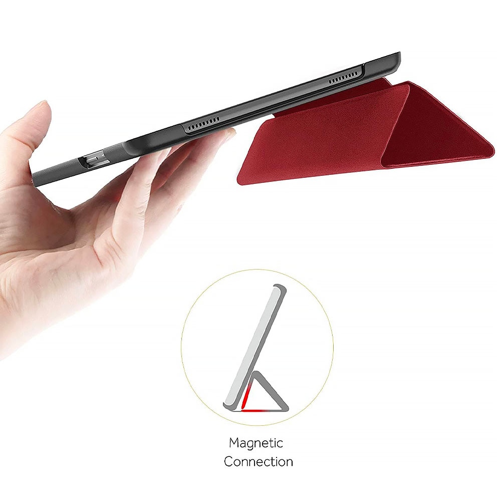 Set Husa Tableta din piele PU si Folie Silicon Transparent pentru Samsung Galaxy Tab S7 / S8, Protectie Completa 360, Hydrogel Regenerabil, Lipire pe toata suprafata, Interior Catifea, Functie de Stand, Display Protejat, Colturi Anti-Soc, Visiniu