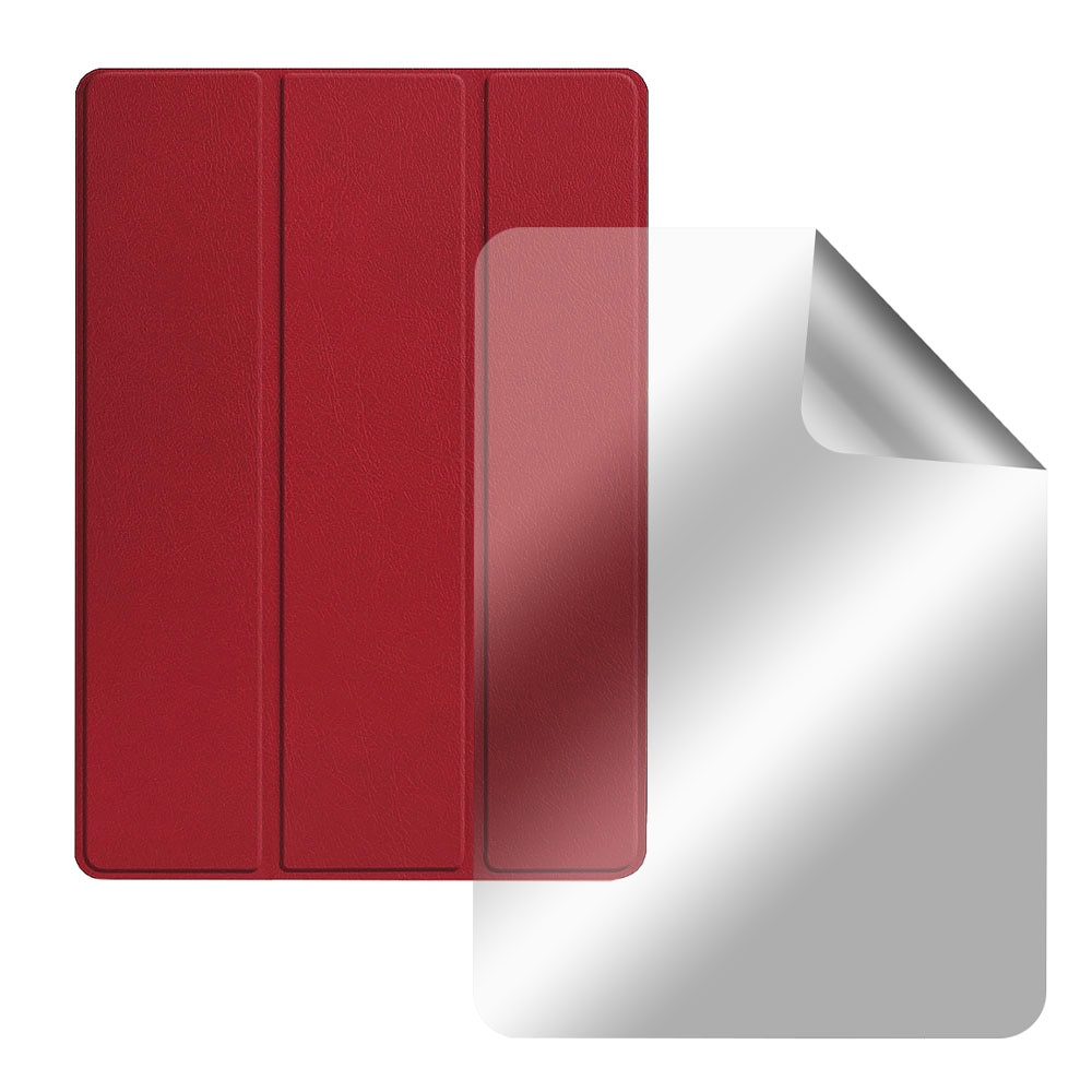 Set Husa Tableta din piele PU si Folie Silicon Transparent pentru Samsung Galaxy Tab S7 / S8, Protectie Completa 360, Hydrogel Regenerabil, Lipire pe toata suprafata, Interior Catifea, Functie de Stand, Display Protejat, Colturi Anti-Soc, Visiniu
