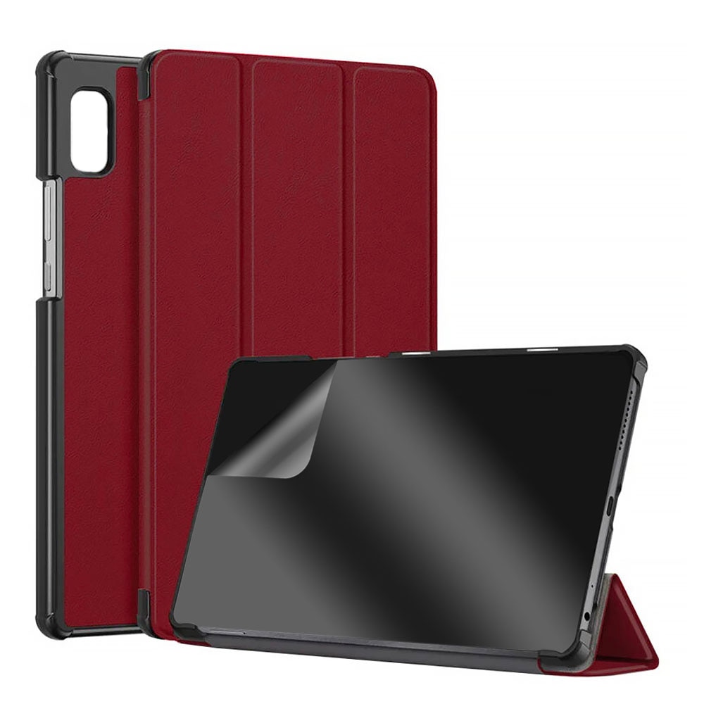 Set Husa Tableta din piele PU si Folie Silicon Transparent pentru Samsung Galaxy Tab S7 / S8, Protectie Completa 360, Hydrogel Regenerabil, Lipire pe toata suprafata, Interior Catifea, Functie de Stand, Display Protejat, Colturi Anti-Soc, Visiniu