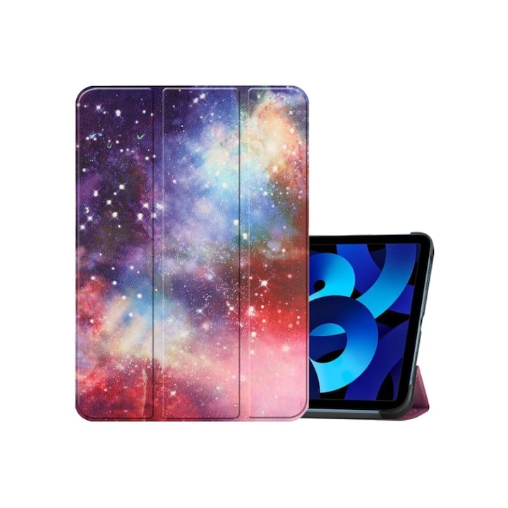 Etui pentru iPad Pro 11", roz cu motiv galactic, functie de somn, suport integrat