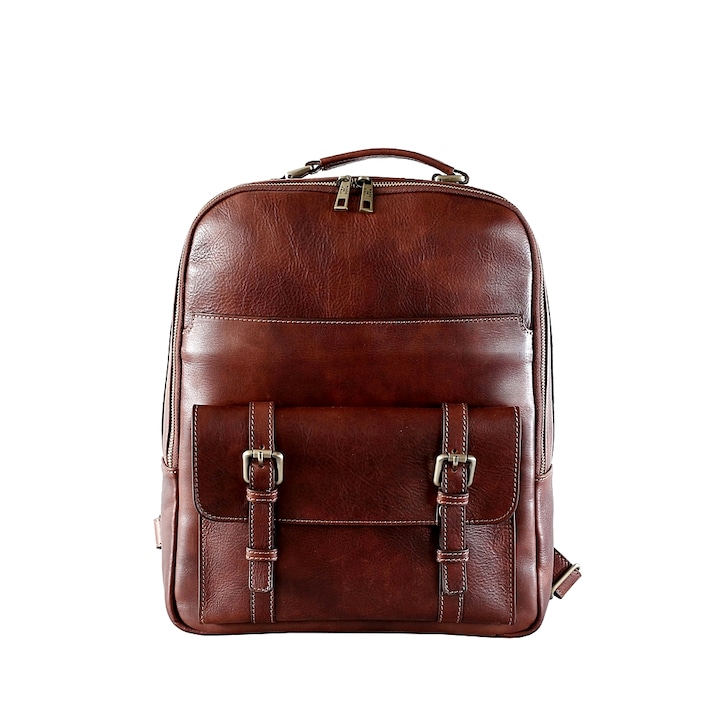 Rucsac pentru laptop din piele naturala, util land, coniac, LR126A