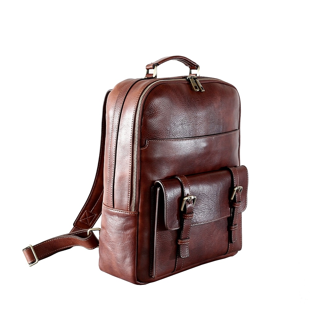 Rucsac pentru laptop din piele naturala, util land, coniac, LR126A