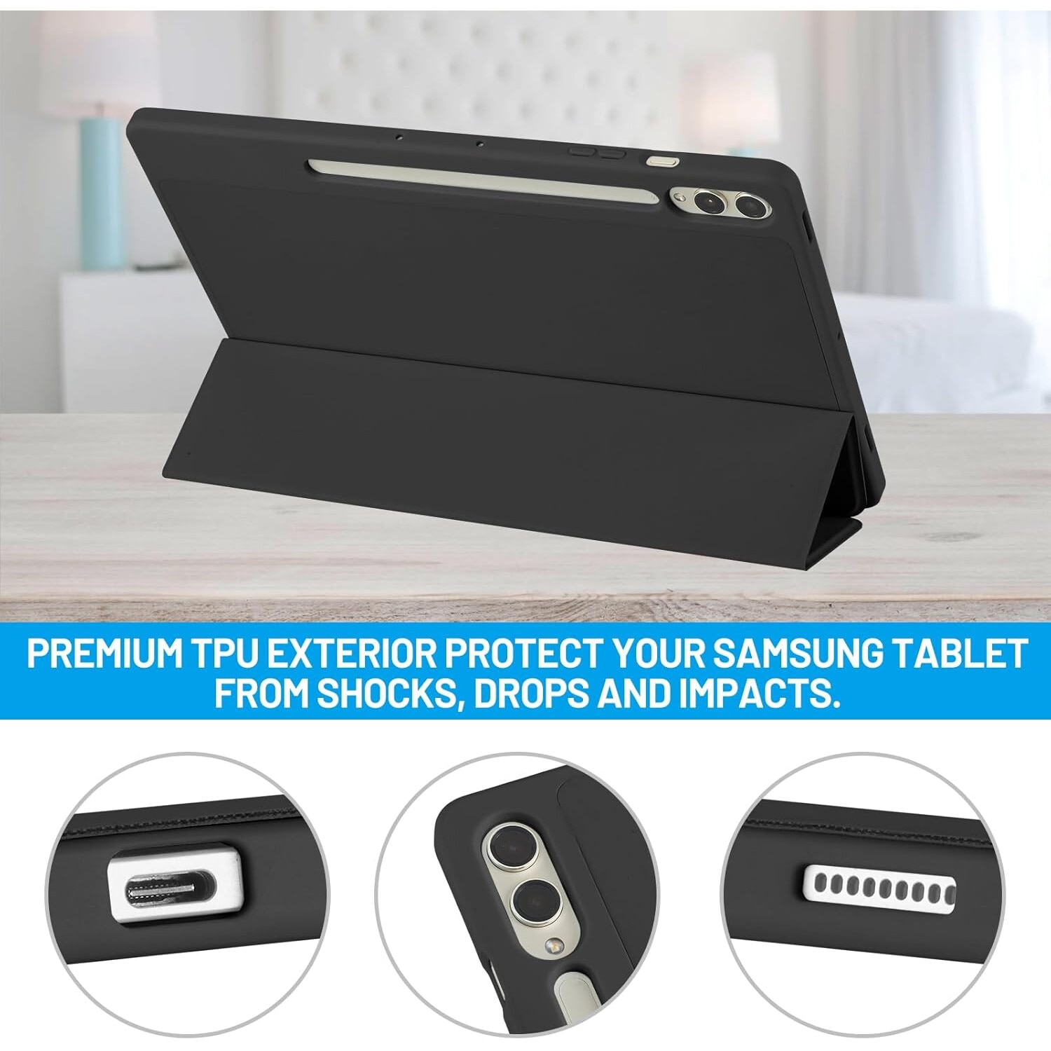 Husa premium pentru Samsung Galaxy Tab S10+/S9+/S9Fe+, 12.4", Sigloo, UltraSlim tip stand functie sleep/wake-up si slot pentru S-Pen, Black