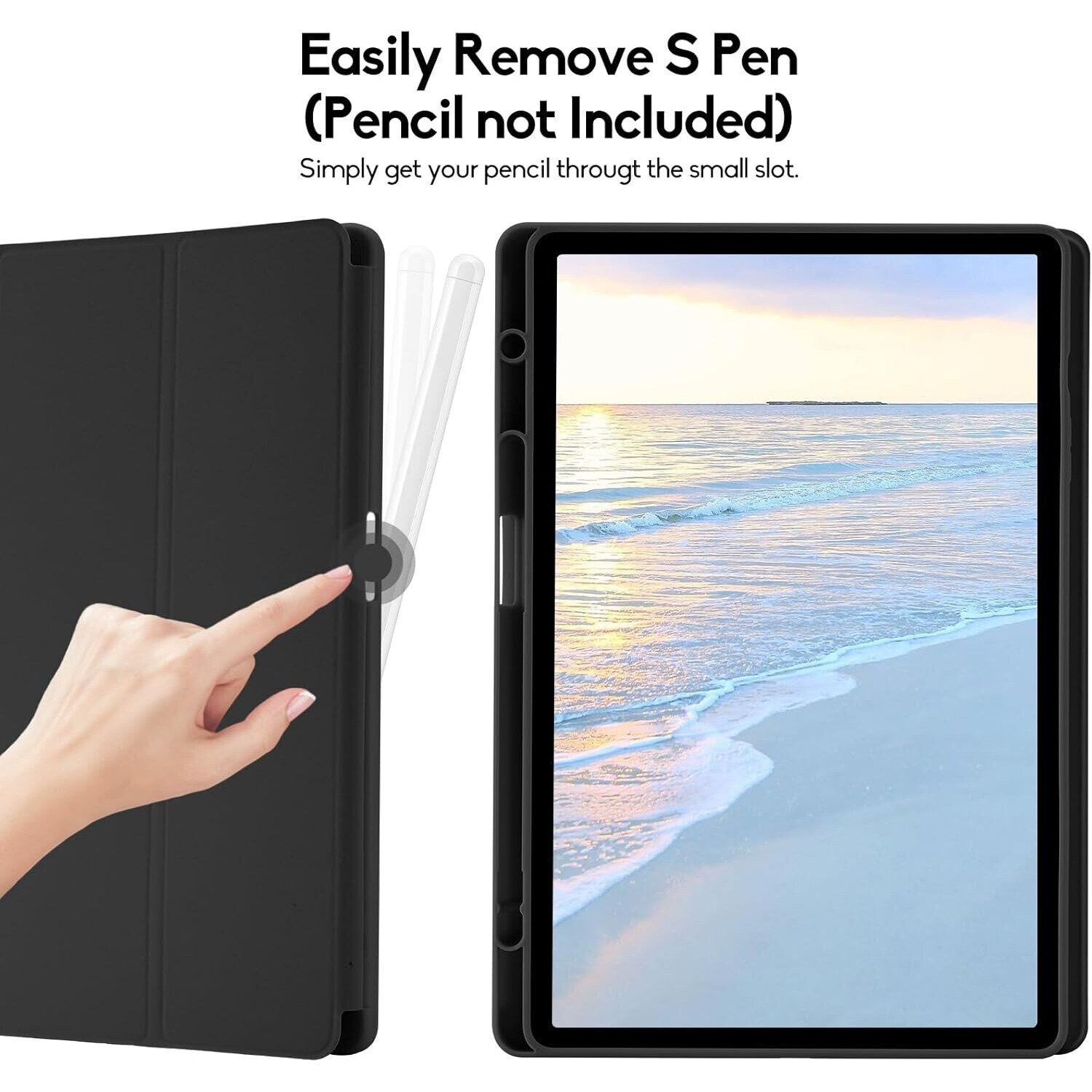 Husa premium pentru Samsung Galaxy Tab S10+/S9+/S9Fe+, 12.4", Sigloo, UltraSlim tip stand functie sleep/wake-up si slot pentru S-Pen, Black