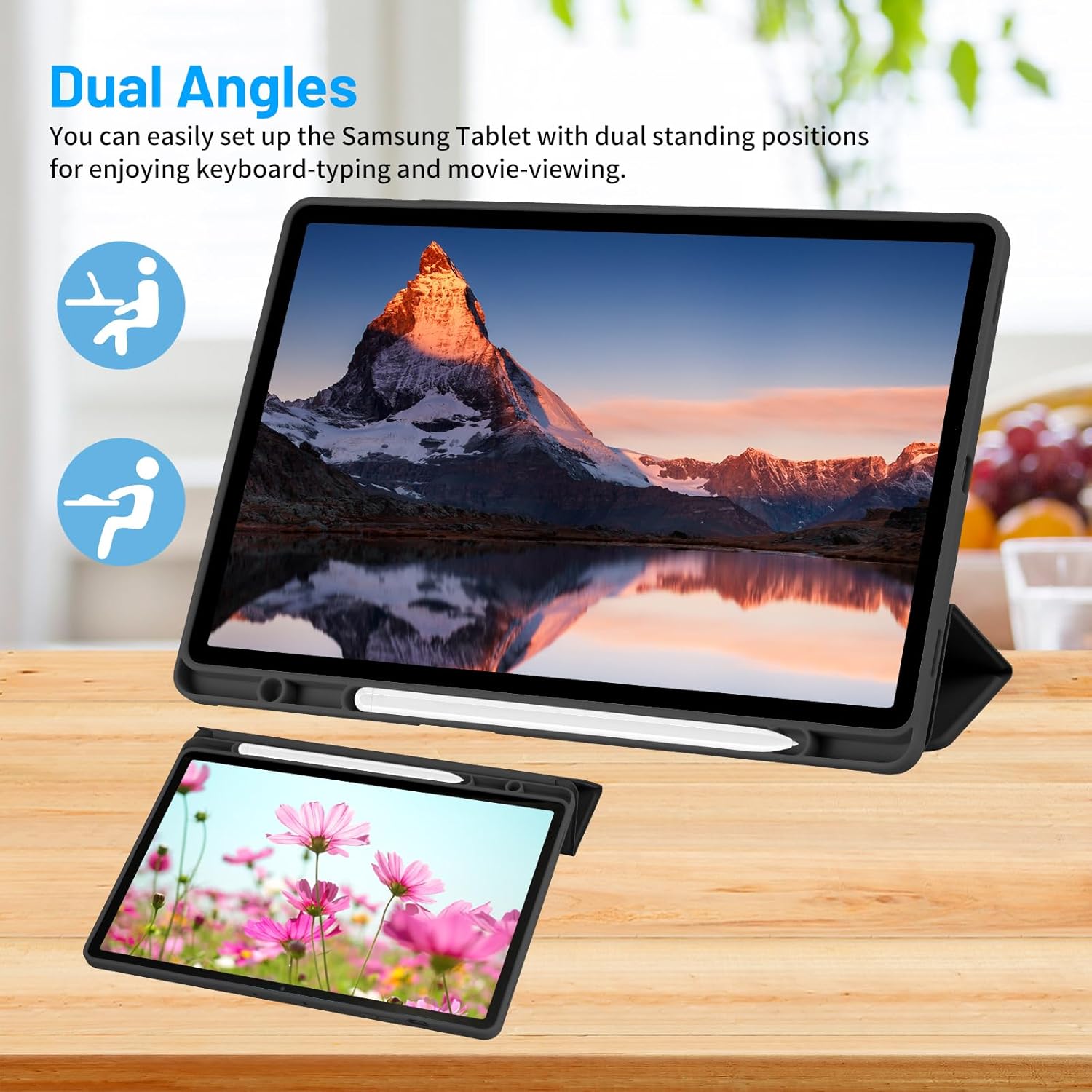 Husa premium pentru Samsung Galaxy Tab S10+/S9+/S9Fe+, 12.4", Sigloo, UltraSlim tip stand functie sleep/wake-up si slot pentru S-Pen, Black