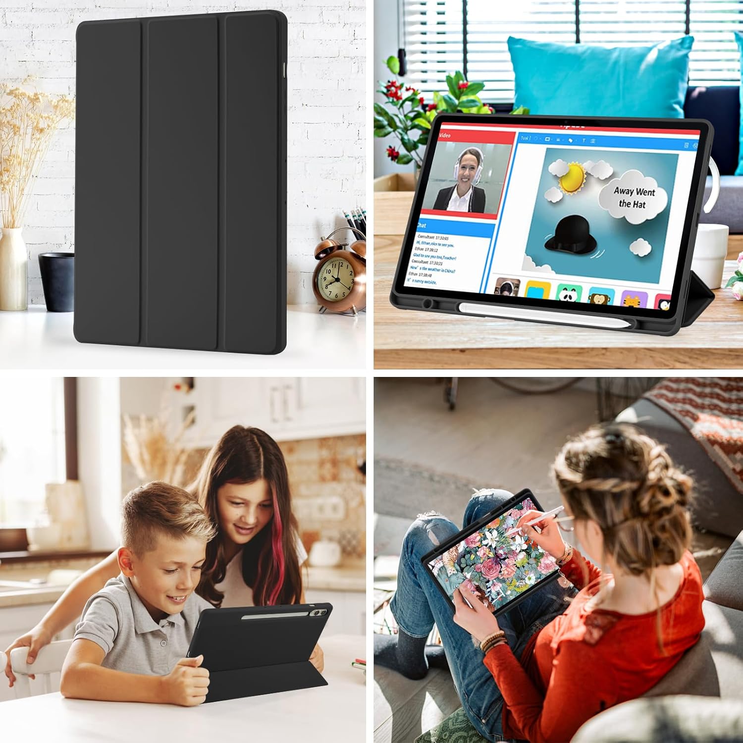 Husa premium pentru Samsung Galaxy Tab S10+/S9+/S9Fe+, 12.4", Sigloo, UltraSlim tip stand functie sleep/wake-up si slot pentru S-Pen, Black