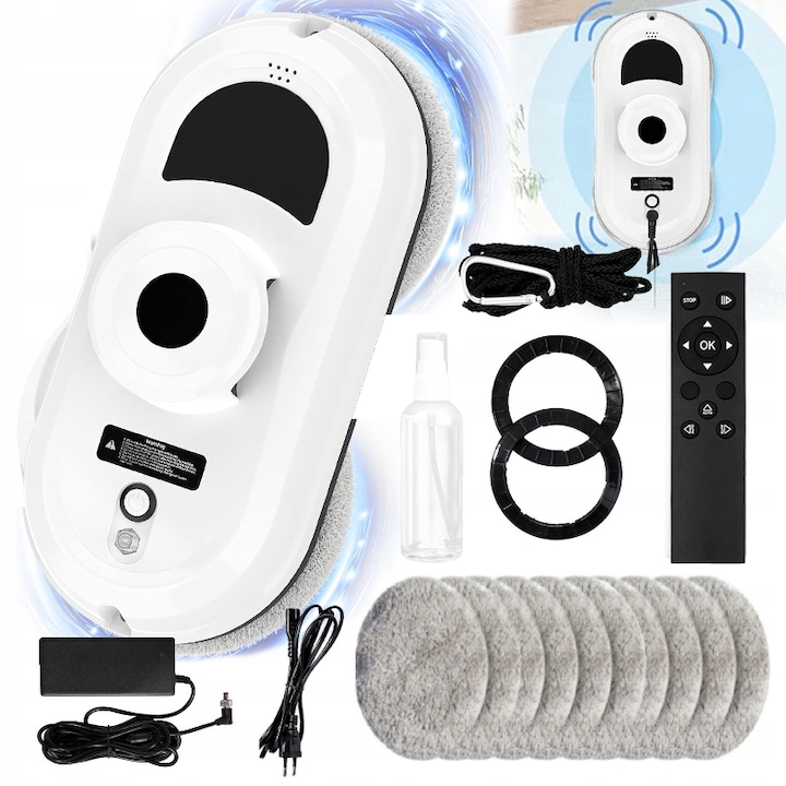Robot curatare geamuri, Excitat®, remote control function, detectie margini, aspiratie 5600 pa, cap curatare dublu helix, oprire automata, alb
