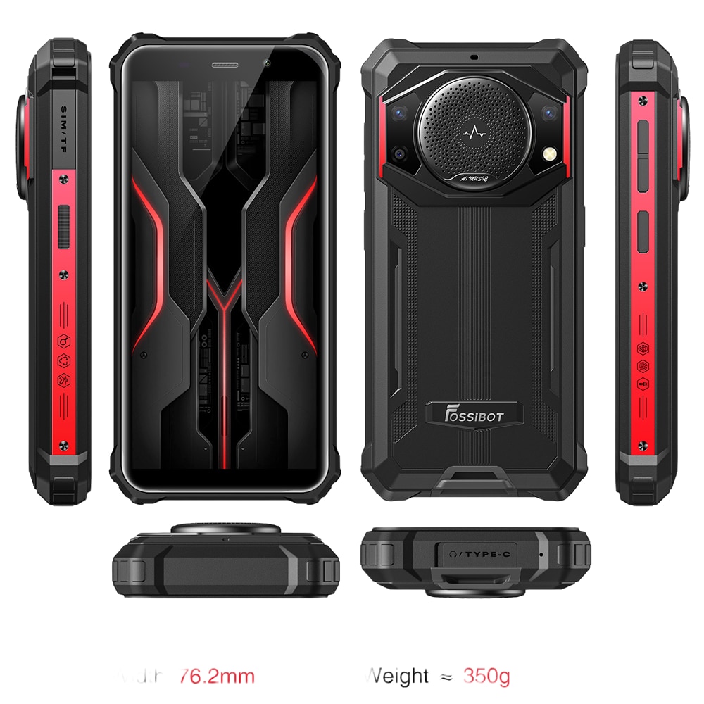 Telefon mobil FOSSIBOT F101P, Dual SIM, 4G, IPS 5.45-inch, Octa-Core, 4GB RAM, 64GB, 10600mAh, Super Speaker 123dB, Android 13, Red