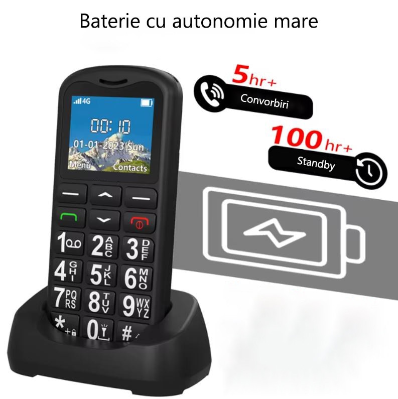 Telefon Mobil pentru Seniori Mapajoy 1, 4G, Buton SOS, Negru, Ecran 4.6cm