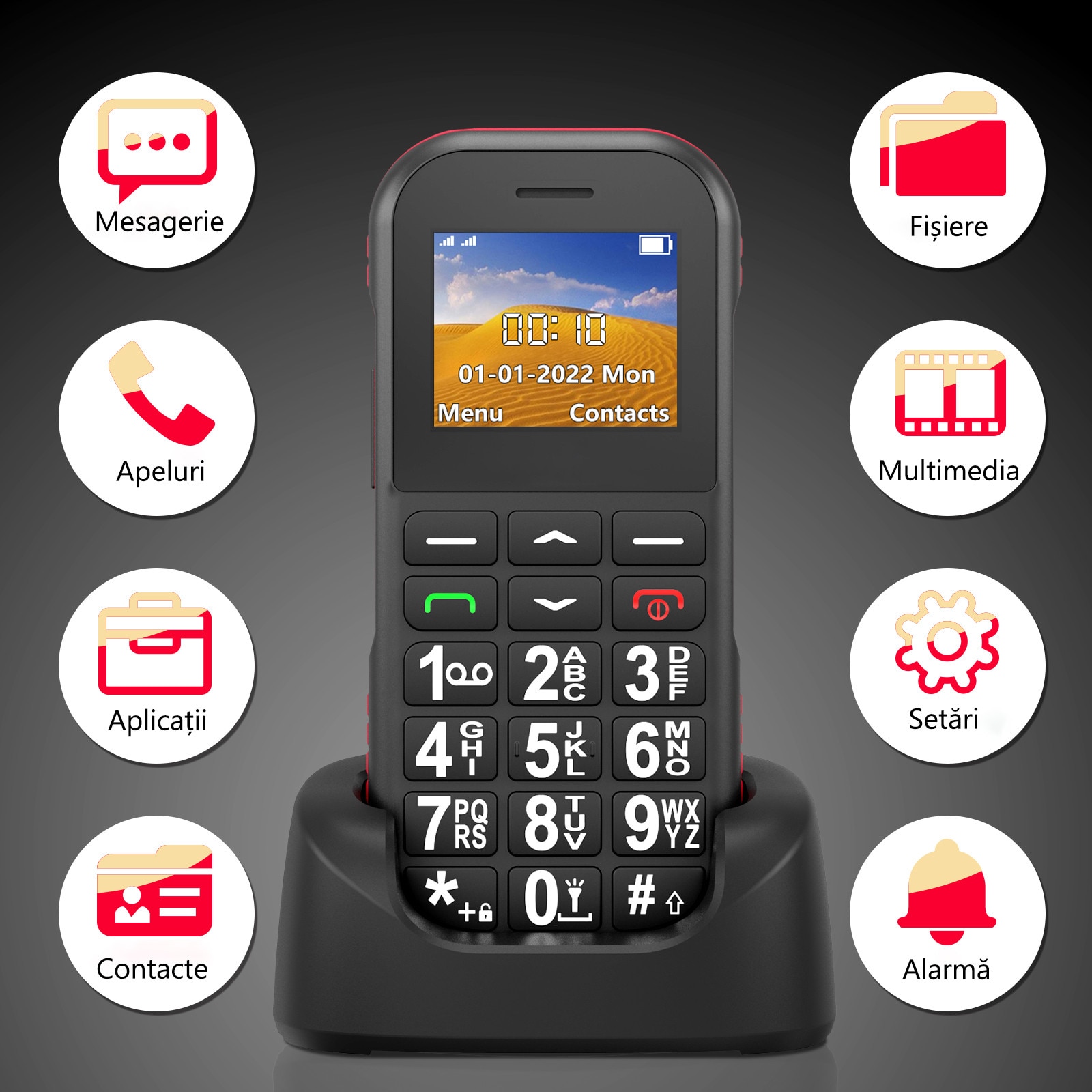 Telefon Mobil pentru Seniori Mapajoy 1, 4G, Buton SOS, Negru, Ecran 4.6cm