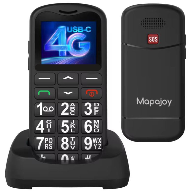 Telefon Mobil pentru Seniori Mapajoy 1, 4G, Buton SOS, Negru, Ecran 4.6cm