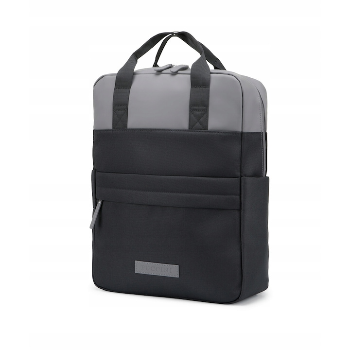 Rucsac urban Puccini, compartiment laptop 15'', piele ecologica, negru