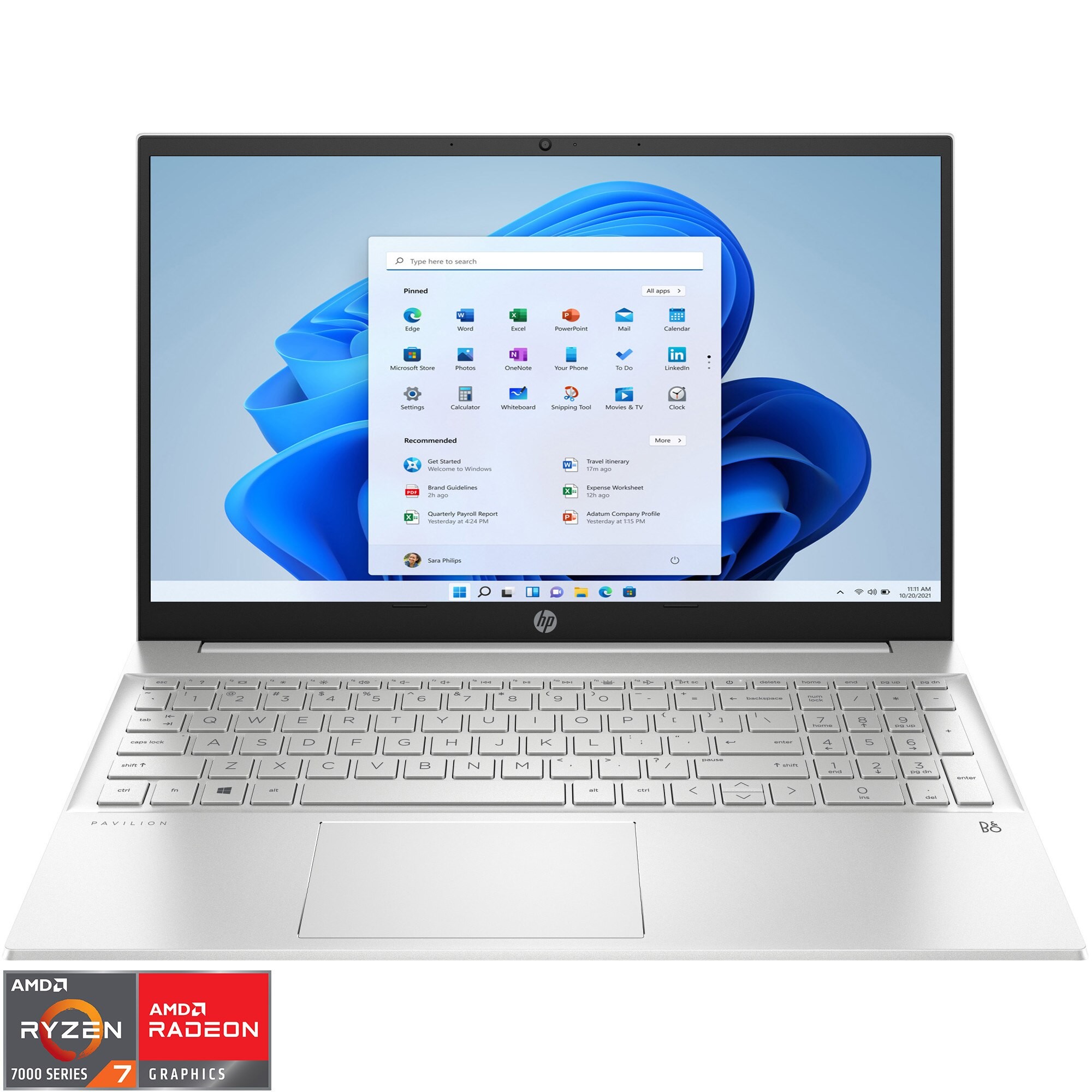 Laptop HP Pavilion 15-eh3001nq cu procesor AMD Ryzen™ 7 7730U pana la 4.5GHz, 15.6'', Full HD, IPS, 16GB DDR4 RAM, 512GB SSD, AMD Radeon™ Graphics, Windows 11 Home, silver