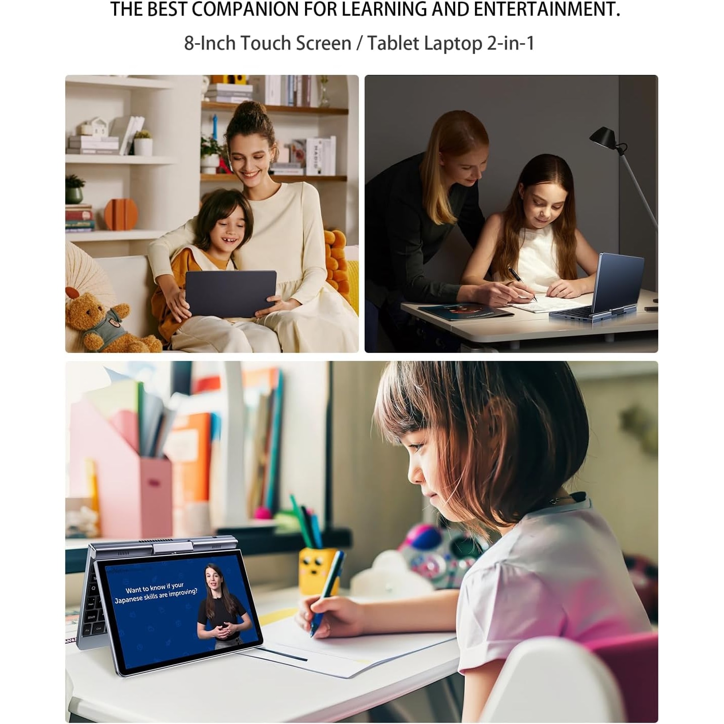 Mini Laptop 8" 2-in-1, Laptop Computer Win 11, Intel N150(up to 3.6GHz), 12GB RAM 512GB SSD, Touchscreen HD, Backlit Keyboard, Wi-Fi 6, USB-C, Lightweight Portable PC for Work/Kids/School