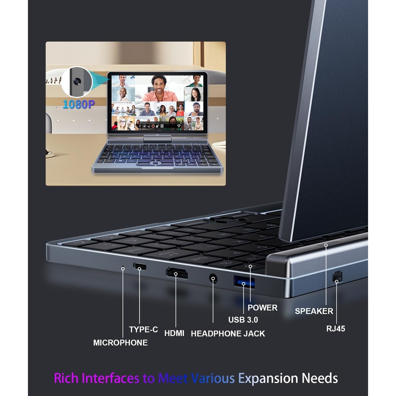 Mini Laptop 8" 2-in-1, Laptop Computer Win 11, Intel N150(up to 3.6GHz), 12GB RAM 512GB SSD, Touchscreen HD, Backlit Keyboard, Wi-Fi 6, USB-C, Lightweight Portable PC for Work/Kids/School