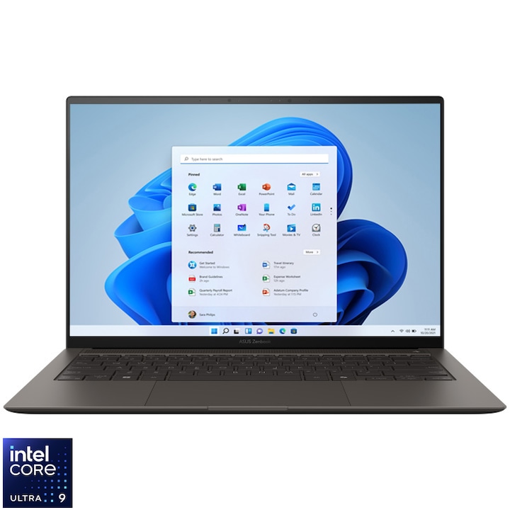 Laptop ASUS Zenbook S 14 UX5406AA cu procesor Intel® Core™ Ultra 9 386H pana la 4.9GHz, 14'', 3K, OLED, 120Hz, 32GB LPDDR5X, 1TB SSD, Intel® Graphics, Windows 11 Pro, Antrim Gray
