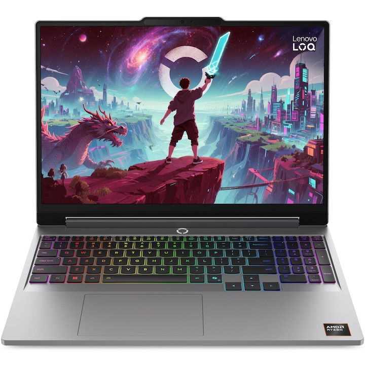 Laptop Gaming Lenovo LOQ 15AHP11 cu procesor AMD Ryzen™ 7 250 pana la 5.1GHz, 15.3" WUXGA, IPS, 165Hz, 16GB DDR5 RAM, 512GB SSD, NVIDIA GeForce RTX™ 5060 8GB GDDR7, No OS, Luna Grey, 3Y Courier