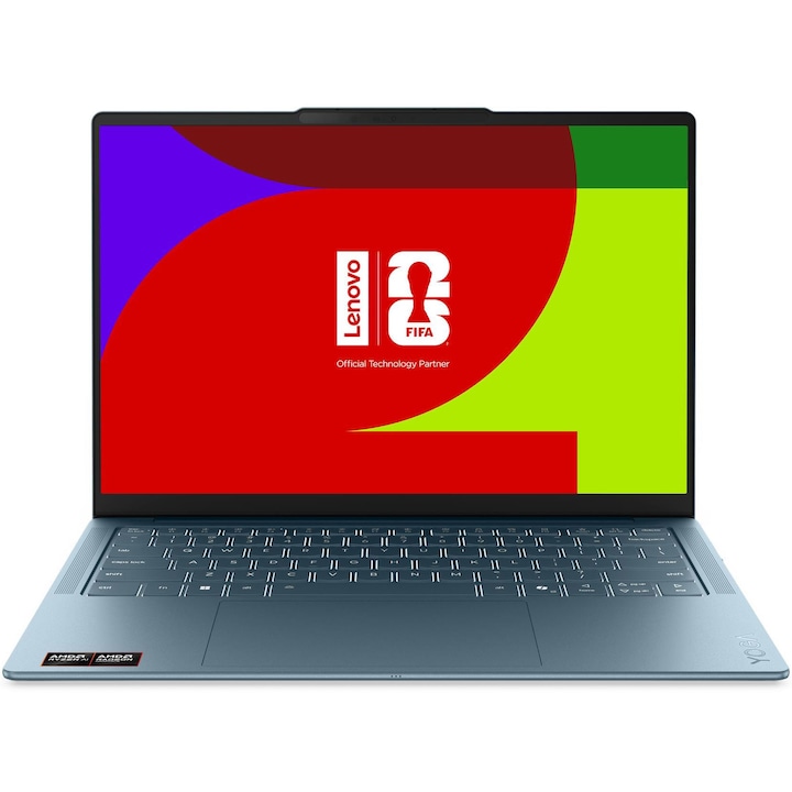 Laptop Lenovo Yoga Slim 7 14AGP11 cu procesor AMD Ryzen™ AI 7 445 pana la 4.6GHz, 14" 2.8K WQXGA+, OLED, 32GB LPDDR5x RAM, 1TB SSD, AMD Radeon™ 840M Graphics, Windows 11 Home, Tidal Teal, 3y on-site Premium Care