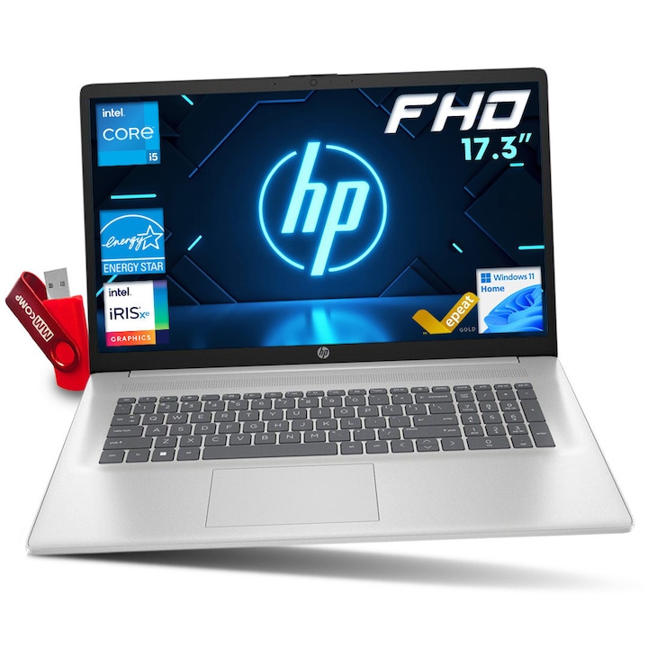 Pachet promo: Laptop HP 17-CN3003CA, Intel Core i5-1334U, 16GB 512GB SSD, 17 "3" FHD 1920*1080 IPS, Intel Iris Xe Graphics, Windows 11 Home + Geanta pentru notebook Esperanza ET103 CLASSIC+ (17")