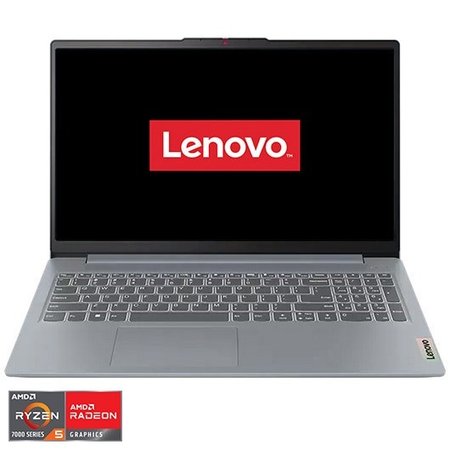 Laptop Lenovo IdeaPad Slim 3 15ABR8 cu procesor AMD Ryzen™ 5 7530U pana la 4.5 GHz, 15.6", Full HD, IPS, 8GB, 512GB SSD, AMD Radeon™ Graphics, No OS, Arctic Grey