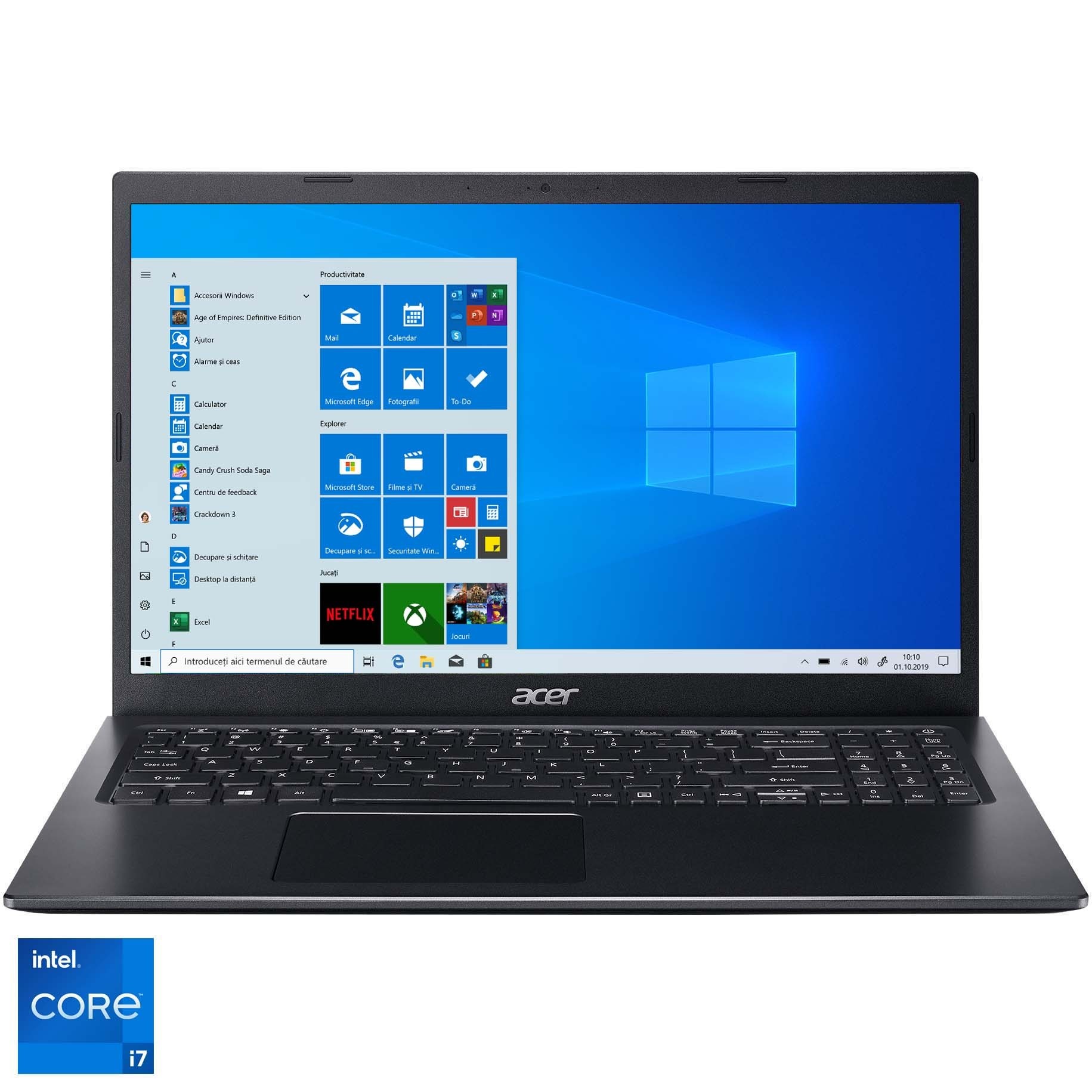 Laptop Acer Aspire 5 A515-56 cu procesor Intel® Core™ i7-1165G7 pana la 4.70 GHz, 15.6", Full HD, 8GB, 256GB SSD, Intel Iris Xe Graphics, Windows 10 Home, Black