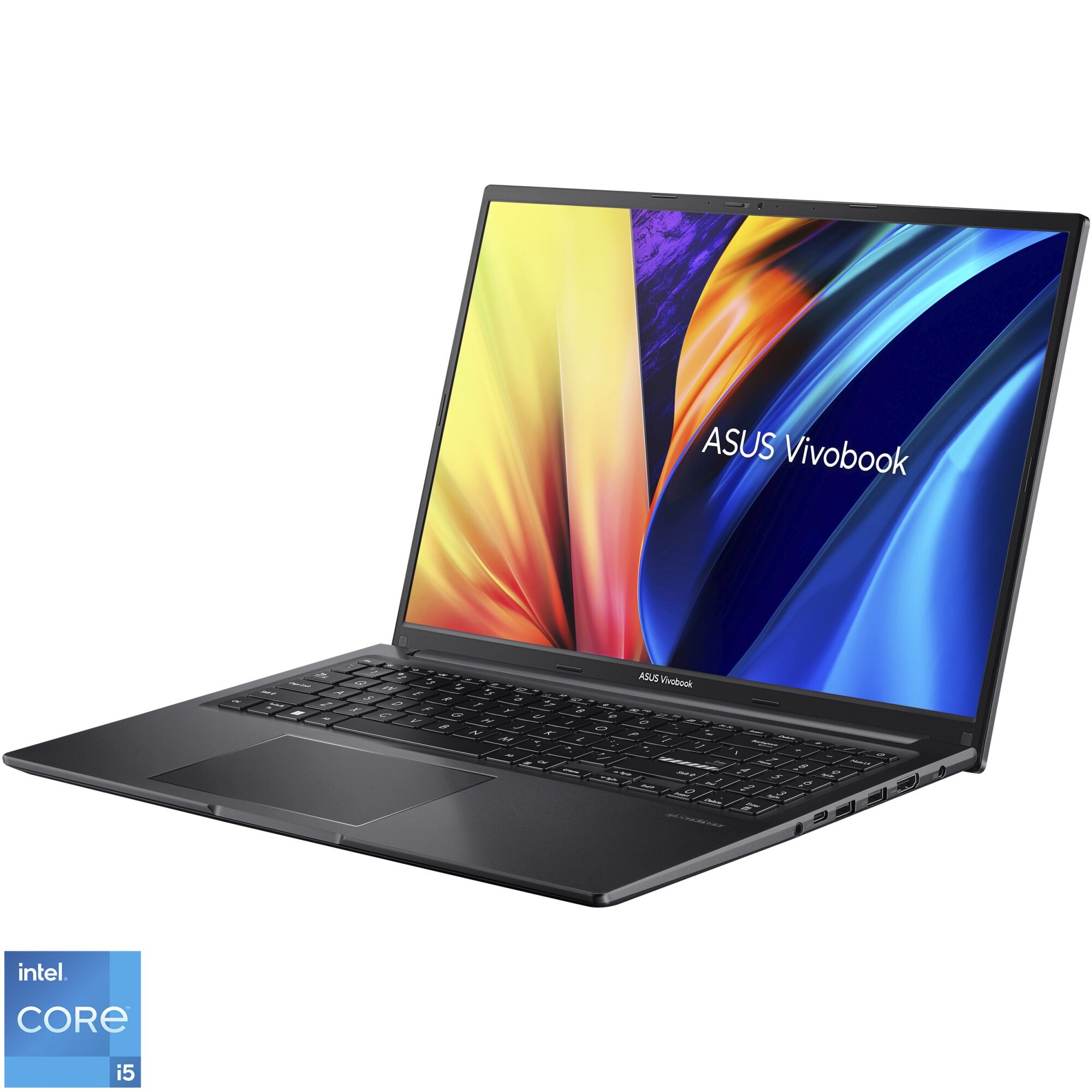 Laptop ASUS Vivobook 16 A1605ZA cu procesor Intel®Core™ i5-1235U pana la 4.40 GHz, 16", WUXGA, IPS, 16GB, 512GB M.2 SSD, Intel® Iris® Xe Graphics, No OS, Black