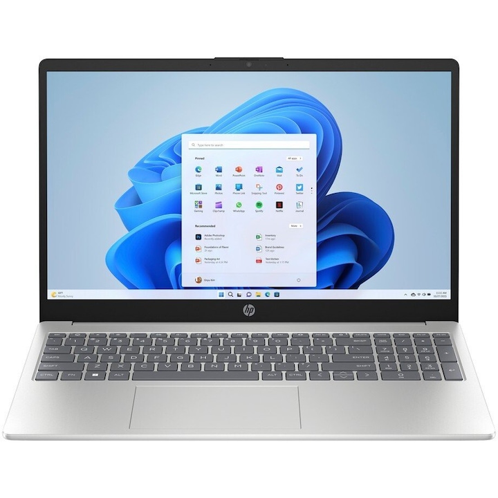 Laptop HP 15, 15.6" Full HD Touchscreen, AMD Ryzen™ 5 7520U pana la 4.3 GHz, 8 GB RAM DDR5, 512 GB SSD, AMD Radeon Mendocino, Windows 11 Home, Natural Silver 512 GB