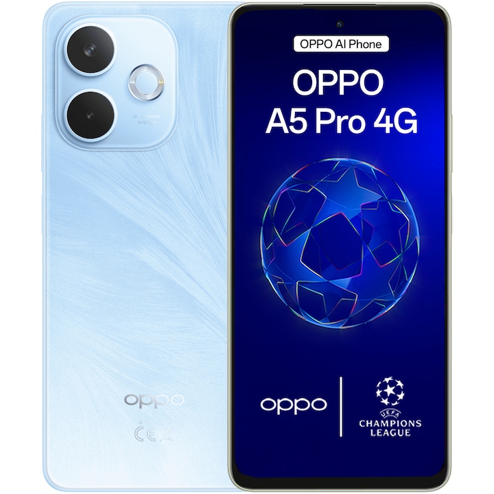 RESIGILAT: Telefon mobil OPPO A5 Pro, Dual SIM, 8GB RAM, 256GB, 4G, Feather Blue