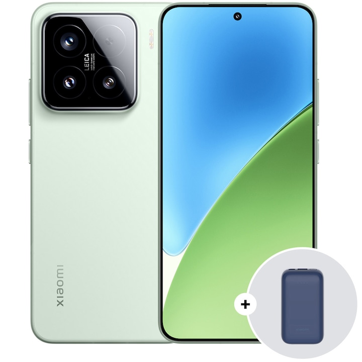 RESIGILAT: Telefon mobil Xiaomi 15, 12GB RAM, 256GB, 5G, Green + Xiaomi Power Bank 10000mah